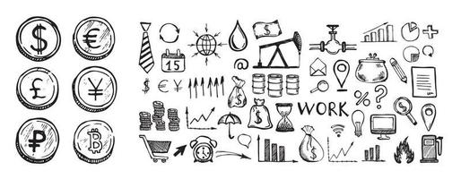 Hand drawn business symbols. Management concept with Doodle design style. vector