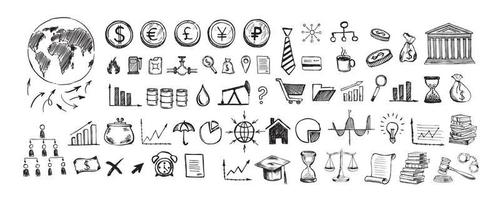 Hand drawn business symbols. Management concept with Doodle design style. vector