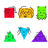 conjunto de varias figuras geométricas básicas brillantes con emociones faciales.