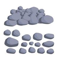 Set of stones. Pile of cobblestones. Gray geological minerals. Heavy wall construction material. Large blocks vector