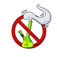 Bong. Prohibition of drugs. Stop marijuana. Glass instrument for Smoking Ganja. Red sign. Cartoon illustration vector