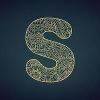 Letter S in doodle style, mandala. Alphabet in the golden style, vector illustration for coloring page