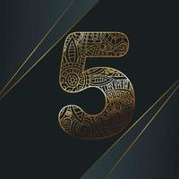 Mandala Ornamental Number Five designs with a golden color. vector