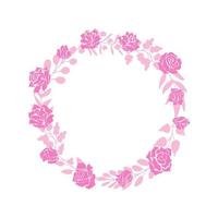 Simple modern abstract rose and twigs intertwined into wreath or frame. Unique hand drawn nature, beauty, feminine, eco decor. Doodle style isolated editable fantasy element with copy space vector