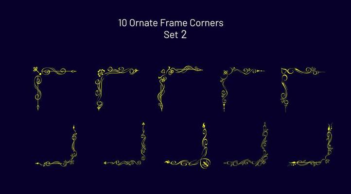 Collection of symmetrical decorative corners, vignettes. Set of elegant calligraphic lines, vintage border templates. Easily editable floral ornate design elements for web, prints, page decor, frames