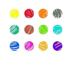 Various background circles, textured icons made with felt tip pens. Realistic hand drawn abstract pen test doodles. Logo backdrop templates. Simple editable spheres isolated on white. Clipart vector