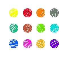 Various background circles, textured icons made with felt tip pens. Realistic hand drawn abstract pen test doodles. Logo backdrop templates. Simple editable spheres isolated on white. Clipart vector