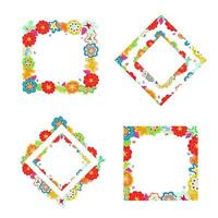 Collection of four colourful floral rectangular hand drawn frames. Various design scribbles, copy space. Editable template, tangle clipart for prints vector