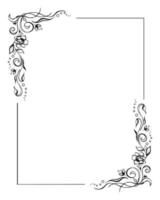Rectangular floral frame, rose border template with flourishes in two corners. Elegant hand-drawn decorative elements, foliage and blossom. Editable design on white background for prints vector