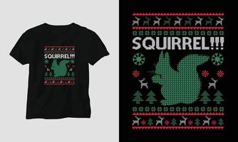 Squirrel - Ugly Christmas Retro style T-shirt Design vector