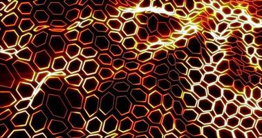 abstract grid of waves of hexagons from stripes and lines of bright yellow fiery beautiful magical energy glowing with fire. Abstract background photo