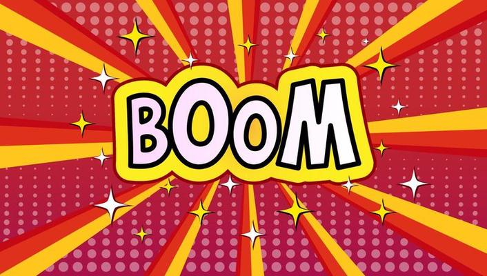 Boom lettering on red background. Vector illustration.