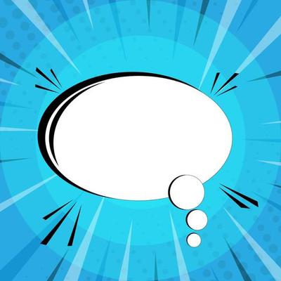 Speech bubble image on blue background. Comic style.