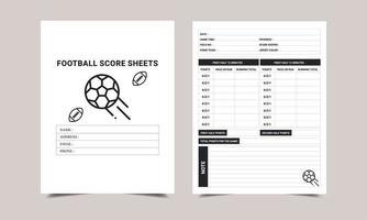 Hojas de puntuación de fútbol libro de registro kdp diseño de interiores. bitácora imprimible vector