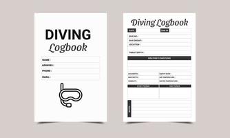 Diving Logbook book KDP Interior design. Printable logbook, Medical Visit Log Book vector