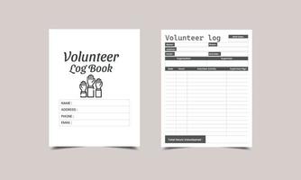 Volunteer log book KDP Interior design. Printable logbook vector