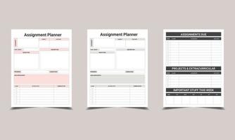Assignment Planner. Lesson Planner Template Design. Assignment Planner Template vector