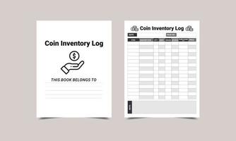 registro de inventario de monedas kdp diseño de interiores. bitácora imprimible vector