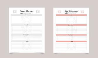 planificador de comidas libro de registro kdp diseño de interiores. bitácora imprimible vector