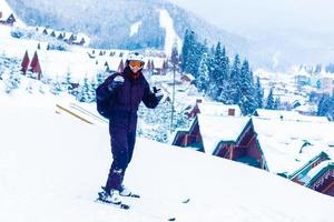 Ski lovers, cross country man skiing photo