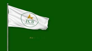 pcb, drapeau du pakistan cricket board ondulant dans le vent rendu 3d, écran vert chroma key, sélection luma matte video