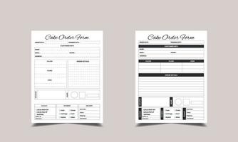 Cake Order Form Book and Low content KDP interior vector