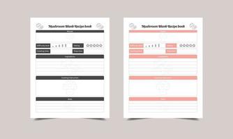 Mushroom Blank Recipe book KDP Interior design. Printable logbook vector