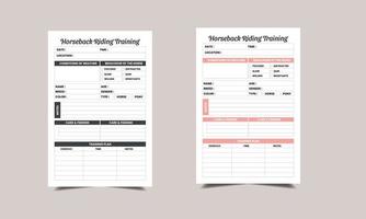 horseback riding training log book KDP Interior design. Printable logbook vector