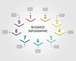 línea de tiempo con plantilla de número para plantilla de presentación infográfica con 9 elementos para banner vector