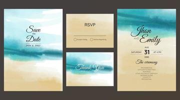 tarjetas de boda, invitación. guarde el diseño de estilo de mar de fecha. fondo romántico de verano de boda en la playa vector