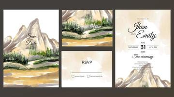 Rock mountain landscape watercolor background on wedding invitation vector