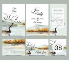 wedding invitation with landscape view watercolor background vector