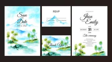 Rock mountain landscape watercolor background on wedding invitation vector