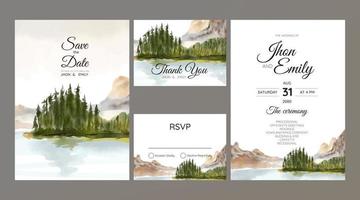 Rock mountain landscape watercolor background on wedding invitation vector