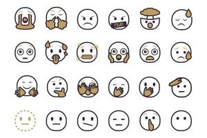 Set of emoticon smilley icons. Cartoon Emoji Set with smile, sad, happy, and flat emotion in two tone style vector