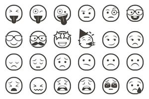 conjunto de iconos de emoticonos sonrientes. emoji de dibujos animados con sonrisa, emoción triste, feliz y plana vector