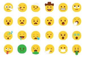 Set of emoticon smiley icons. Cartoon Emoji Set with smile, sad, happy, and flat emotion in flat style vector