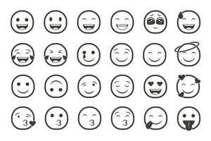 conjunto de iconos de emoticonos sonrientes. emoji de dibujos animados con sonrisa, emoción triste, feliz y plana vector