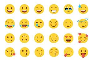 Set of emoticon smiley icons. Cartoon Emoji Set with smile, sad, happy, and flat emotion in flat style vector