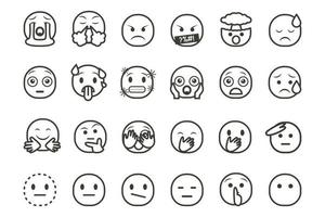 Set of emoticon smiley icons. Cartoon Emoji Set with smile, sad, happy, and flat emotion in line art style vector