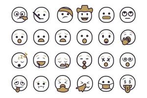 Set of emoticon smilley icons. Cartoon Emoji Set with smile, sad, happy, and flat emotion in two tone style vector