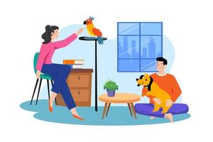 People spending time with pet Illustration concept. A flat illustration isolated on white background vector