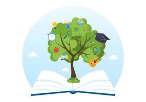 libros de educación y conocimiento para el aprendizaje adecuados para carteles, web y servicios móviles en dibujos animados de estilo plano ilustración de plantillas dibujadas a mano vector