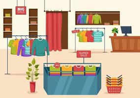 T shirt Store for Buying New Products Clothing or Outfit with Various Color and Model in Flat Cartoon Hand Drawn Templates Illustration vector