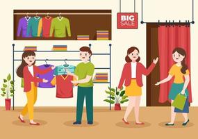 T shirt Store for Buying New Products Clothing or Outfit with Various Color and Model in Flat Cartoon Hand Drawn Templates Illustration vector