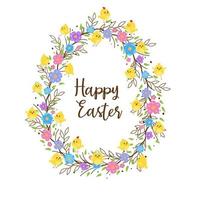 Easter egg decorative frame made of branches with flowers. Happy easter concept. vector