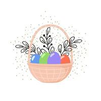 canasta de pascua con huevos. feliz concepto de pascua. diseño de vector de plantilla para banner, carteles, tarjeta, patrón, volante.