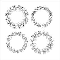 Set of floral round frames on a white background. Vector illustration.