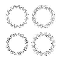 Set of floral round frames on a white background. Vector illustration.