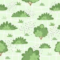 Seamless pattern with bushes, trees and paths on a green background. vector